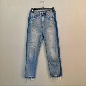 Abercrombie & Fitch Zoe Natural Rise Ankle Straight Jean - Distressed Light Wash